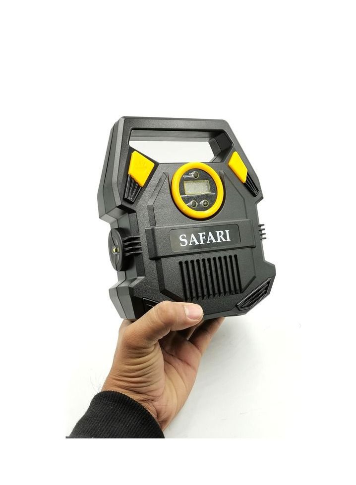 Safari Tire Inflator Car Tire Pump Portable Air Compressor with Digital Pressure Gauge 120 PSI 12V DC with 3 Nozzle Adaptors for tyre - Safari - Image 2