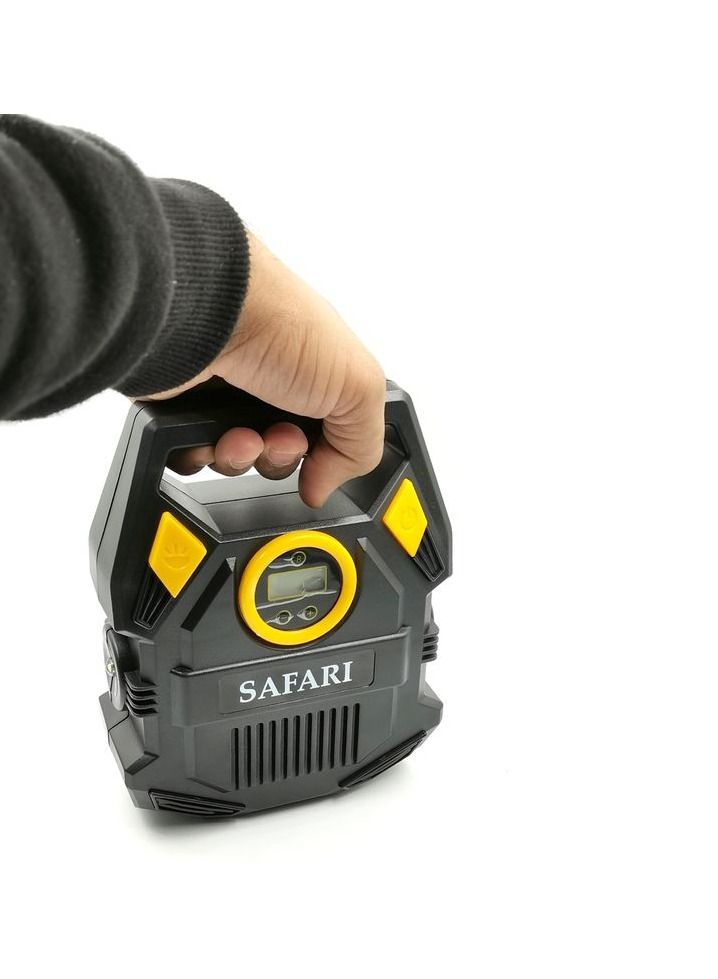 Safari Tire Inflator Car Tire Pump Portable Air Compressor with Digital Pressure Gauge 120 PSI 12V DC with 3 Nozzle Adaptors for tyre - Safari - Image 4