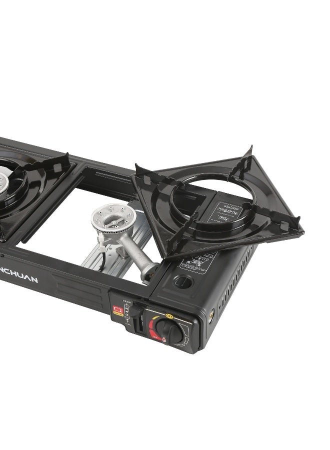 تراديو موقد غاز محمول من الحديد الزهر بثنائي الشعلات للاستخدام المنزلي والتخييم والطهي في الهواء الطلق - Image 5