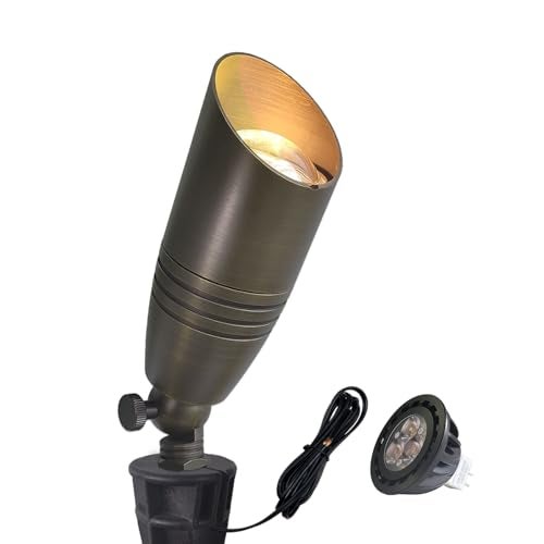 COLOER Die-cast Brass Landscape Spotlights Outdoor with 5W Aluminum Housing LED MR16 Bulb 2700K 450LM,12V AC/DC Low Voltage Lighting, Outdoor Directional Up Light, Spot Lights for Yard(102B,1 Pack) - Image 1