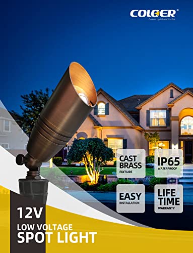 COLOER Die-cast Brass Landscape Spotlights Outdoor with 5W Aluminum Housing LED MR16 Bulb 2700K 450LM,12V AC/DC Low Voltage Lighting, Outdoor Directional Up Light, Spot Lights for Yard(102B,1 Pack) - Image 2