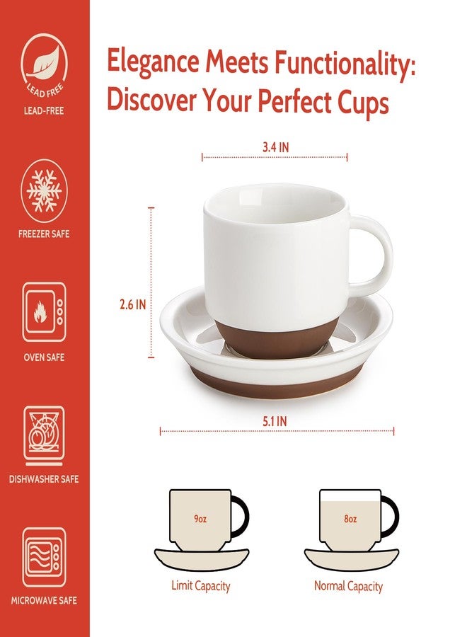 سويز طقم أكواب كابتشينو سويز 8 أونصة، مكون من 4 أكواب قهوة بورسلين قابلة للتكديس مع أطباق وحامل معدني، متعدد الألوان - Image 2
