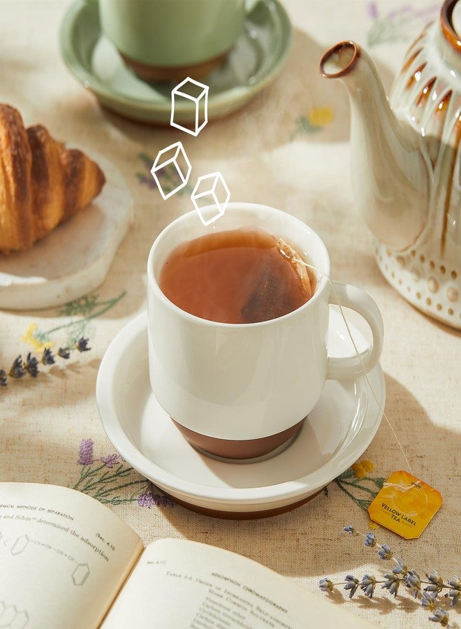 سويز طقم أكواب كابتشينو سويز 8 أونصة، مكون من 4 أكواب قهوة بورسلين قابلة للتكديس مع أطباق وحامل معدني، متعدد الألوان - Image 5