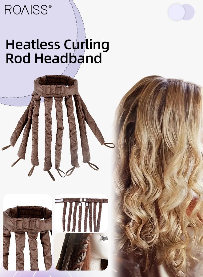 roaiss Heatless Octopus Hair Curler, Overnight Curling Adjustable Headband with 8 Curling Rods, No Heat Satin Curlers to Sleep in for Long and Short Hair, Brown - Image 1