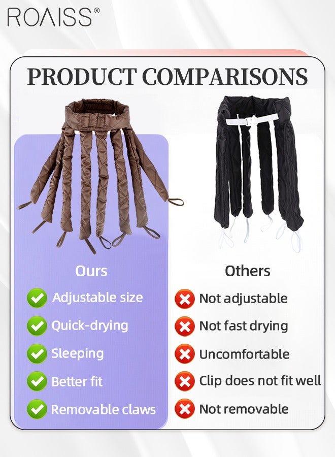 roaiss Heatless Octopus Hair Curler, Overnight Curling Adjustable Headband with 8 Curling Rods, No Heat Satin Curlers to Sleep in for Long and Short Hair, Brown - Image 3
