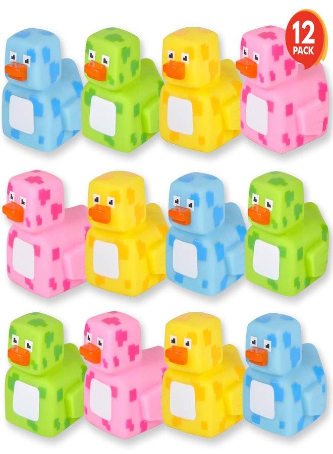 ArtCreativity 2.25 Inch Pixelated Rubber Duckies for Bath, Pack of 12 - Colorful Rubber Ducks in Bulk, Fun Bath Tub & Pool Toys, Cute Party Favors, Carnival Prizes, and Decorations - Image 1