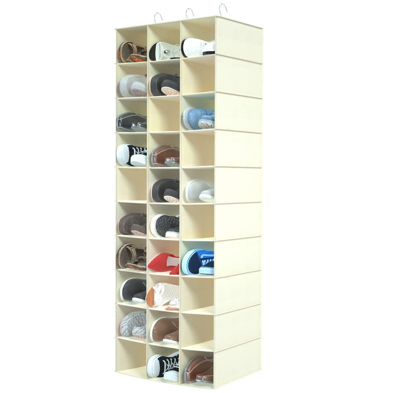 Libeder Hanging Closet Organizers 30 Section Shoe Shelves Shoe Storage Hanging Shoe Holder Breathable Nowover Fabric for Shoes Beige