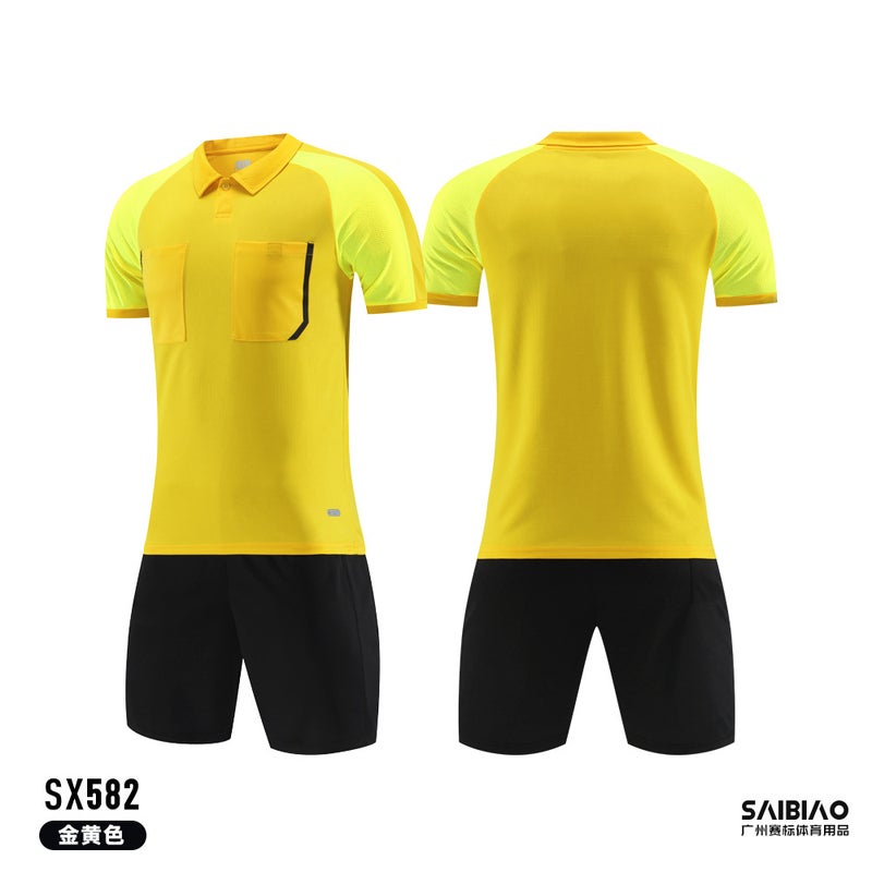 Generic Professional football match referee uniform suit printing male judge short sleeve group buying sports jersey basketball association training equipment SX582-golden yellow