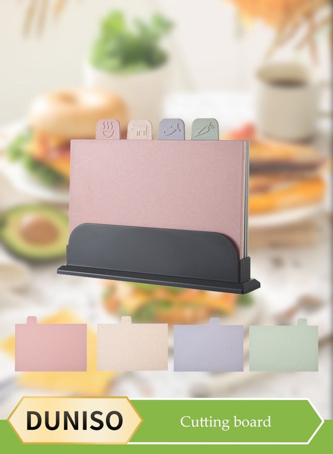 DUNISO 4PCS Kitchen Cutting Boards, plastic cutting board with storage rack, kitchen classification cutting board, double sided usable, suitable for different types of food in the kitchen - Image 1