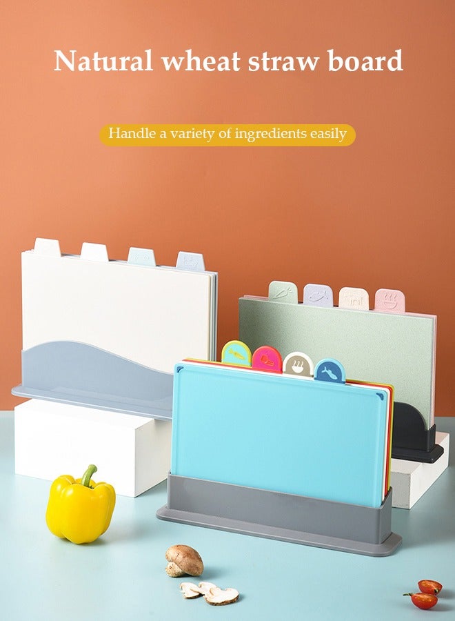 DUNISO 4PCS Kitchen Cutting Boards, plastic cutting board with storage rack, kitchen classification cutting board, double sided usable, suitable for different types of food in the kitchen - Image 2