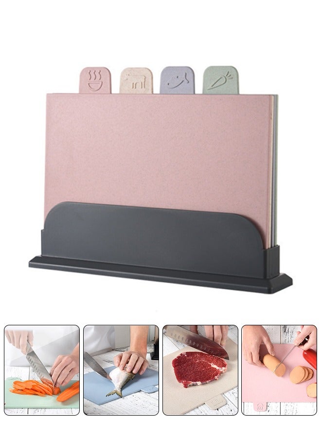 DUNISO Cutting Board, 4 PCS Plastic Cutting Boards Non Slip and Dishwasher Safe with Storage Rack, Double Sided Usable,Food Grade Chopping Boards Set for Fruit, Meat, Vegetable, Fresh food and Dry Goods - Image 1