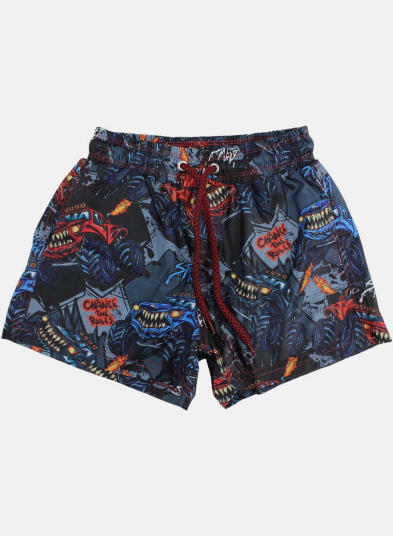 Boys Swim Trunks – Multicolor with Monster Truck Print