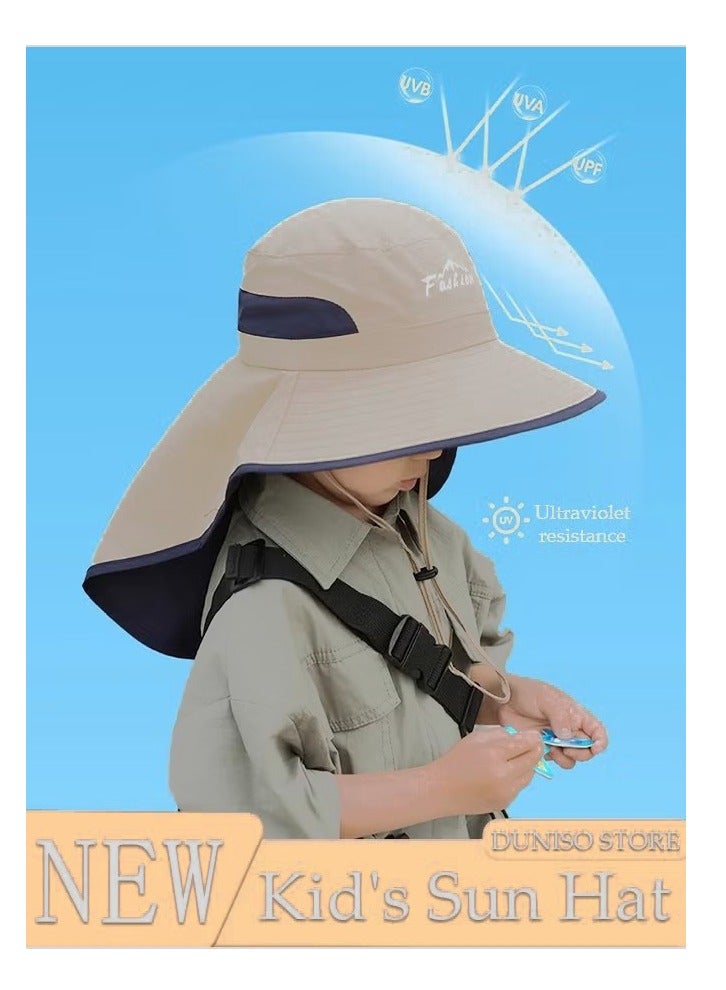 Geustos Kids Sun Hat UPF 50+ Sun Visor Hats, Wide Brim Beach Hats with Mesh and Adjustable Chin Strap Cartoon Beach Bucket Hats for Boys Girls - Image 1