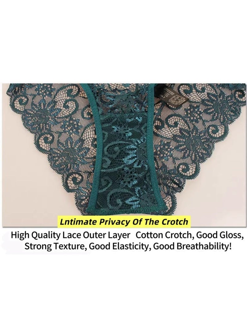 (4-pack) Lace pattern semi-transparent V-waist elastic breathable sexy mid-waist women's panties, suitable for everyday wear. - Image 5