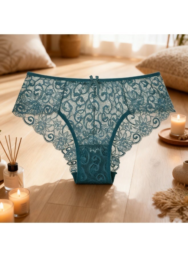 (4-pack) Lace pattern semi-transparent V-waist elastic breathable sexy mid-waist women's panties, suitable for everyday wear. - Image 1