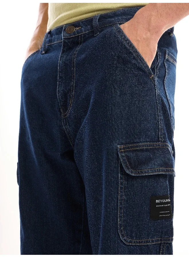 Beyoung Dark Blue Denim Baggy Cargo Pants