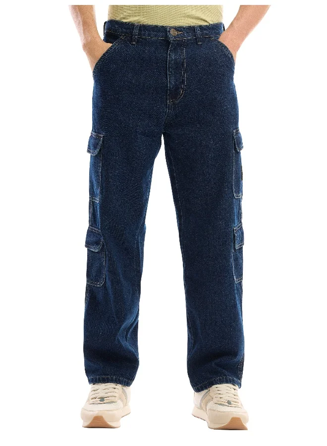 Beyoung Dark Blue Denim Baggy Cargo Pants