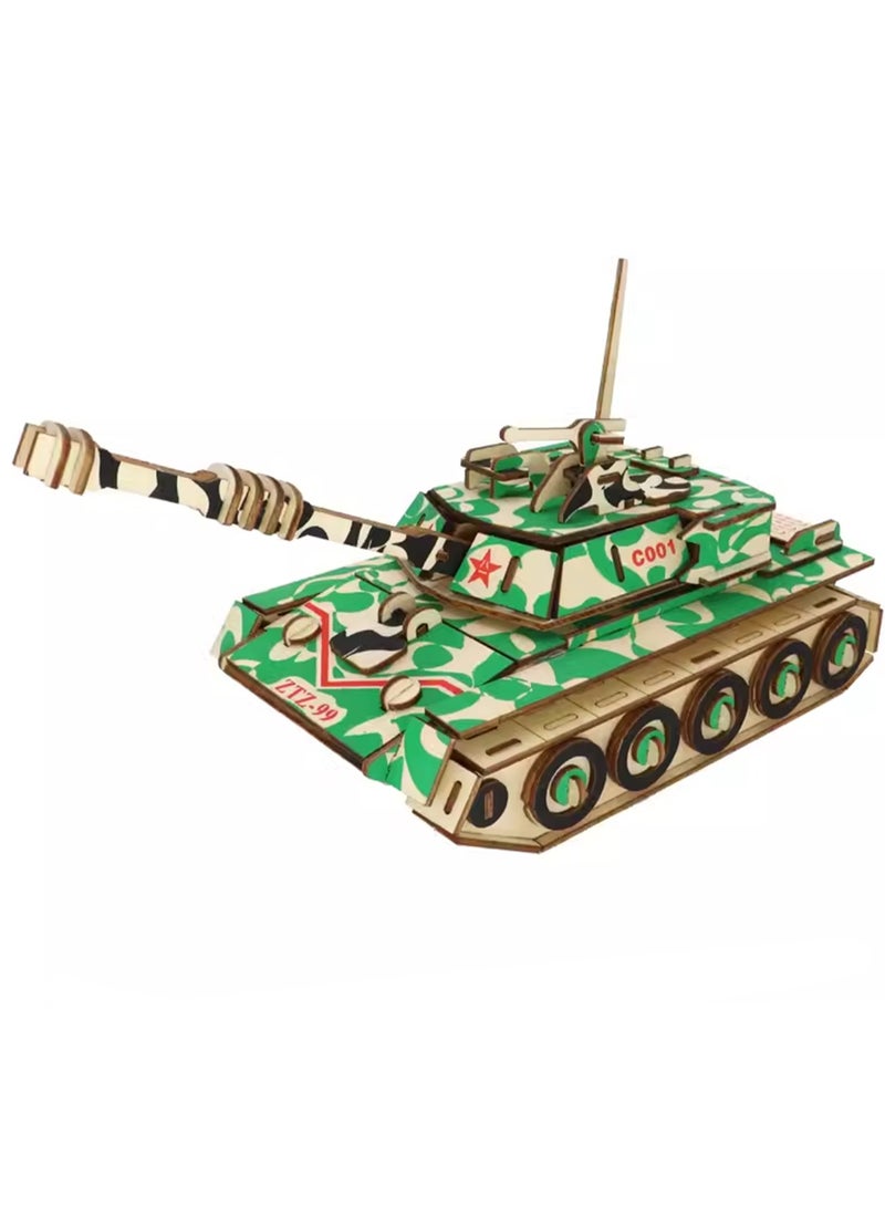 Children's 3D Wooden Model Puzzle Military Building Block Assembly Toys(Main Battle Tank 120Pcs) - Image 1