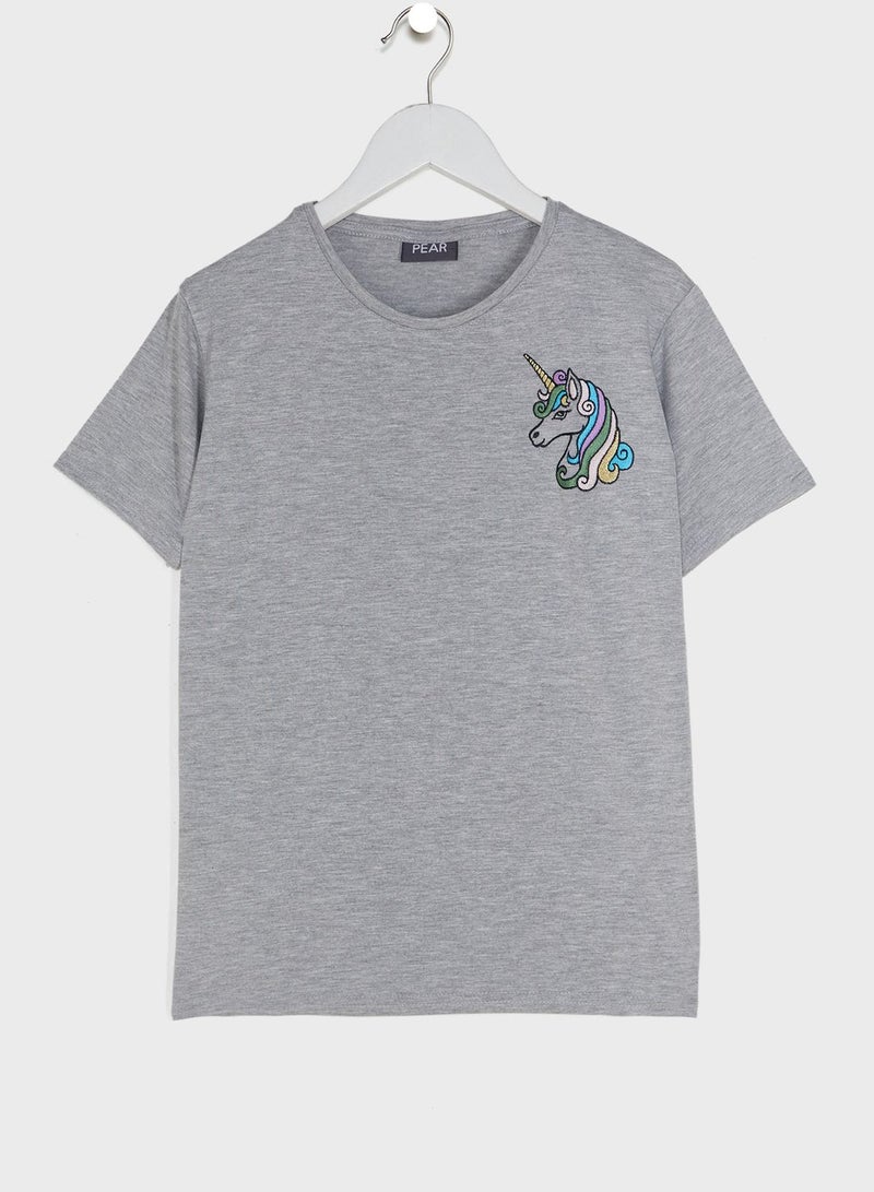 Pear Concept Kids Unicorn Embroidered T-Shirt  - Image 1