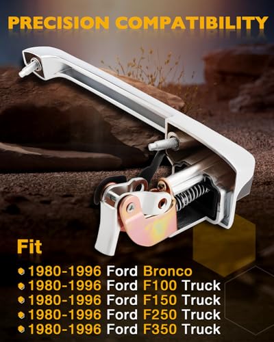 Gledewen Metal Exterior Door Handles Compatible with 19801996 Ford F100 F150 F250 F350 Bronco Truck Chrome Outside Front Left Driver Right Passenger Side Door Handle Replace 77663 77666 FO1311104 - Image 3
