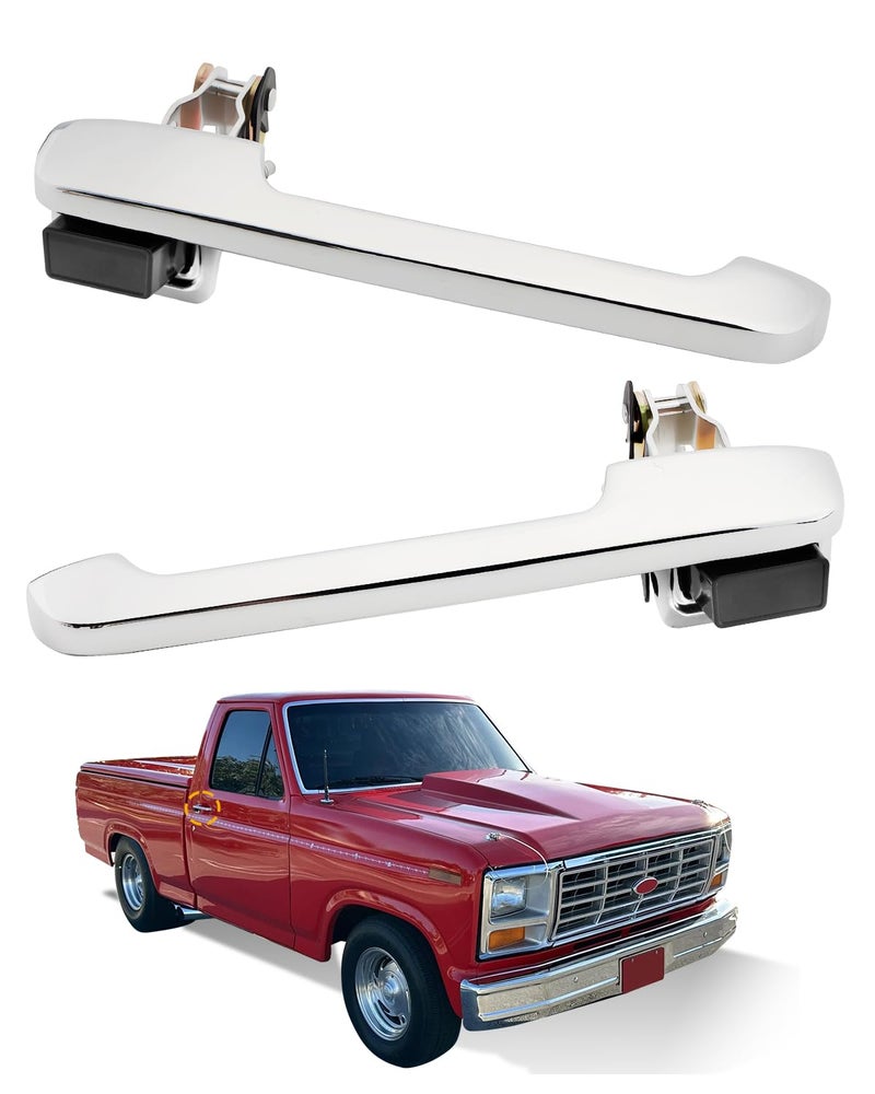 Gledewen Metal Exterior Door Handles Compatible with 19801996 Ford F100 F150 F250 F350 Bronco Truck Chrome Outside Front Left Driver Right Passenger Side Door Handle Replace 77663 77666 FO1311104 - Image 2