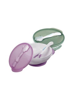 Suction Bowl With Ideal Temperature Feeding Spoon Set For Baby Girl From 9 Months And Above Plum