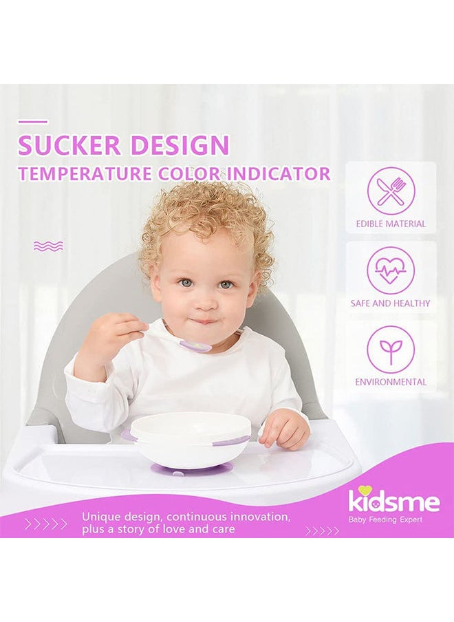 kidsme - Suction Bowl With Ideal Temperature Feeding Spoon Set For Baby Girl From 9 Months And Above Plum - Image 1