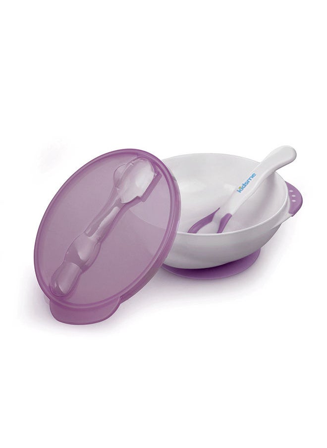 kidsme - Suction Bowl With Ideal Temperature Feeding Spoon Set For Baby Girl From 9 Months And Above Plum - Image 1