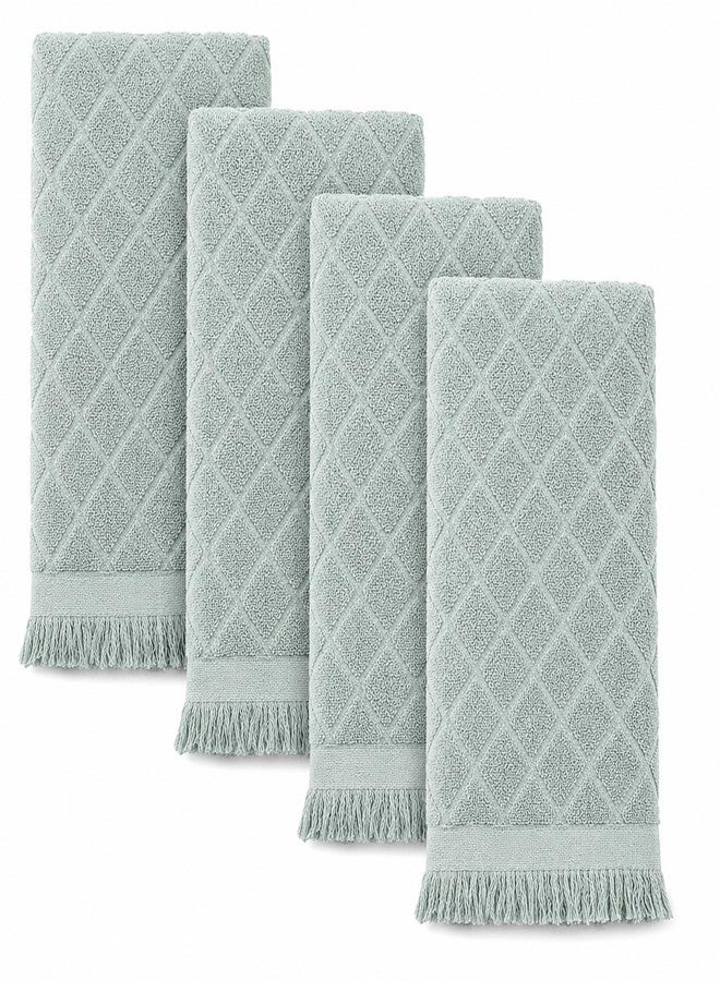 MosJos Kitchen Towels, Set of 4 Hand Towels, Blue Diamond Pattern Drying Towels 18 x 28 Super Absorbent Cotton Hand Cloths with Fringed Edges, Everyday Essentials Kitchen Linens - Image 1