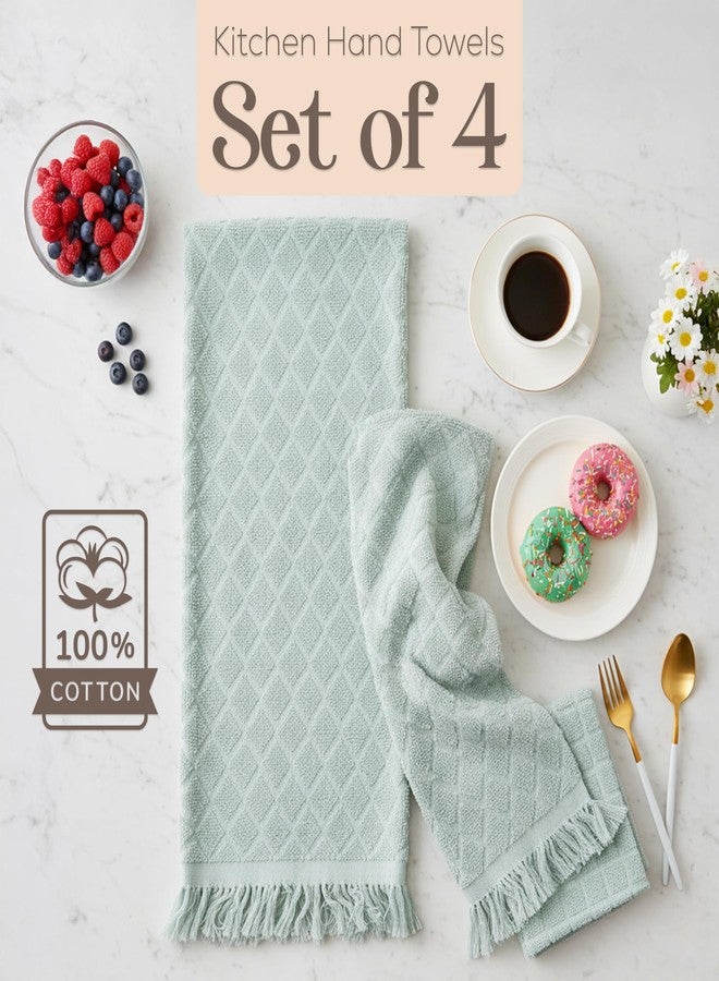 MosJos Kitchen Towels, Set of 4 Hand Towels, Blue Diamond Pattern Drying Towels 18 x 28 Super Absorbent Cotton Hand Cloths with Fringed Edges, Everyday Essentials Kitchen Linens - Image 4