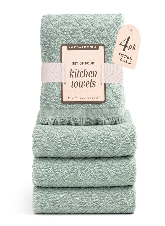 MosJos Kitchen Towels, Set of 4 Hand Towels, Blue Diamond Pattern Drying Towels 18 x 28 Super Absorbent Cotton Hand Cloths with Fringed Edges, Everyday Essentials Kitchen Linens - Image 5