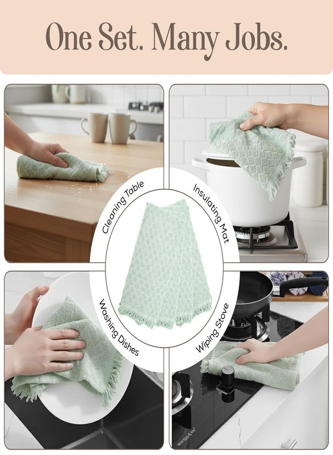 MosJos Kitchen Towels, Set of 4 Hand Towels, Blue Diamond Pattern Drying Towels 18 x 28 Super Absorbent Cotton Hand Cloths with Fringed Edges, Everyday Essentials Kitchen Linens - Image 3