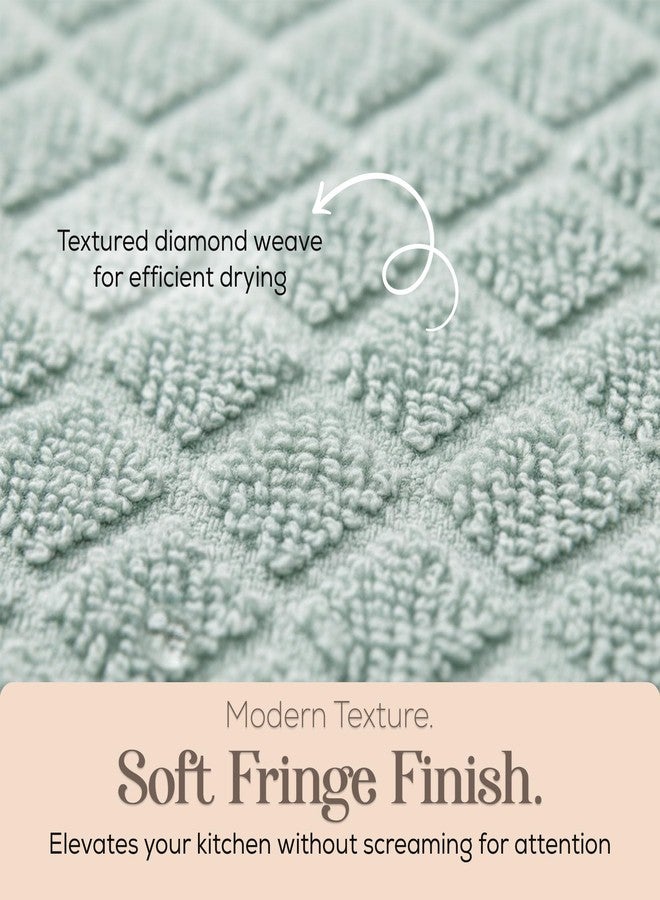 MosJos Kitchen Towels, Set of 4 Hand Towels, Blue Diamond Pattern Drying Towels 18 x 28 Super Absorbent Cotton Hand Cloths with Fringed Edges, Everyday Essentials Kitchen Linens - Image 2