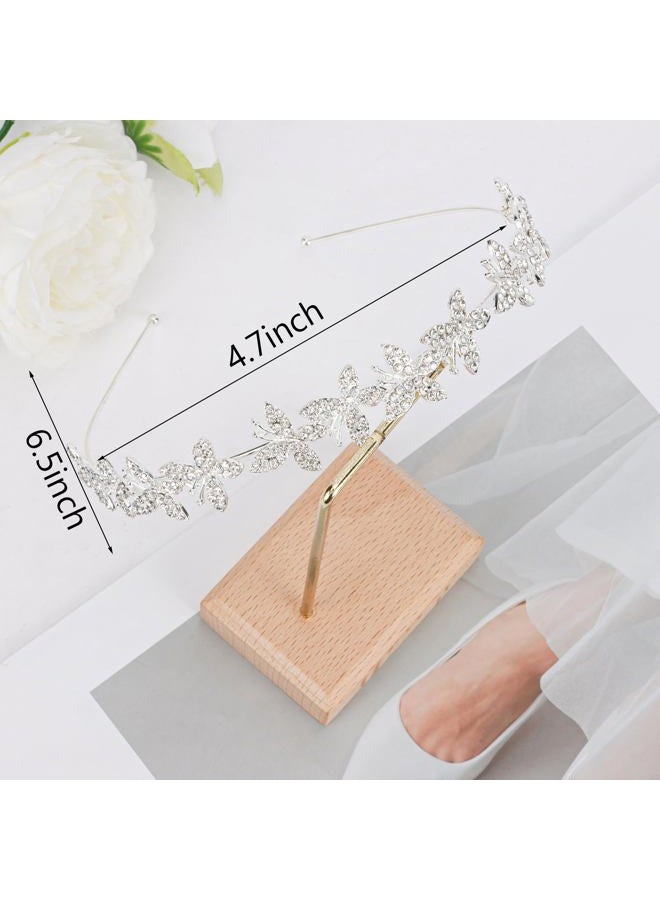 Exacoo Wedding Headbands for Women Girls Bride Headband Bridal Headpieces Crystal Hair Band Crown Silver Tiara Wedding Gifts Hair Accessories Elegant Fairy Rhinestone Handmade Butterfly Headband - Image 3