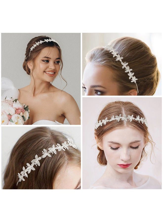 Exacoo Wedding Headbands for Women Girls Bride Headband Bridal Headpieces Crystal Hair Band Crown Silver Tiara Wedding Gifts Hair Accessories Elegant Fairy Rhinestone Handmade Butterfly Headband - Image 2