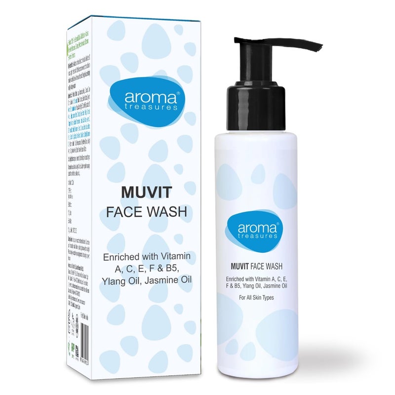 Aroma Treasures Muvit Face Wash multivitamin face wash enriched with vitamin A C E F B5 Vanilla Extract Ylang Oil Jasmine Oil Suitable for all skin types 100ml - Image 1