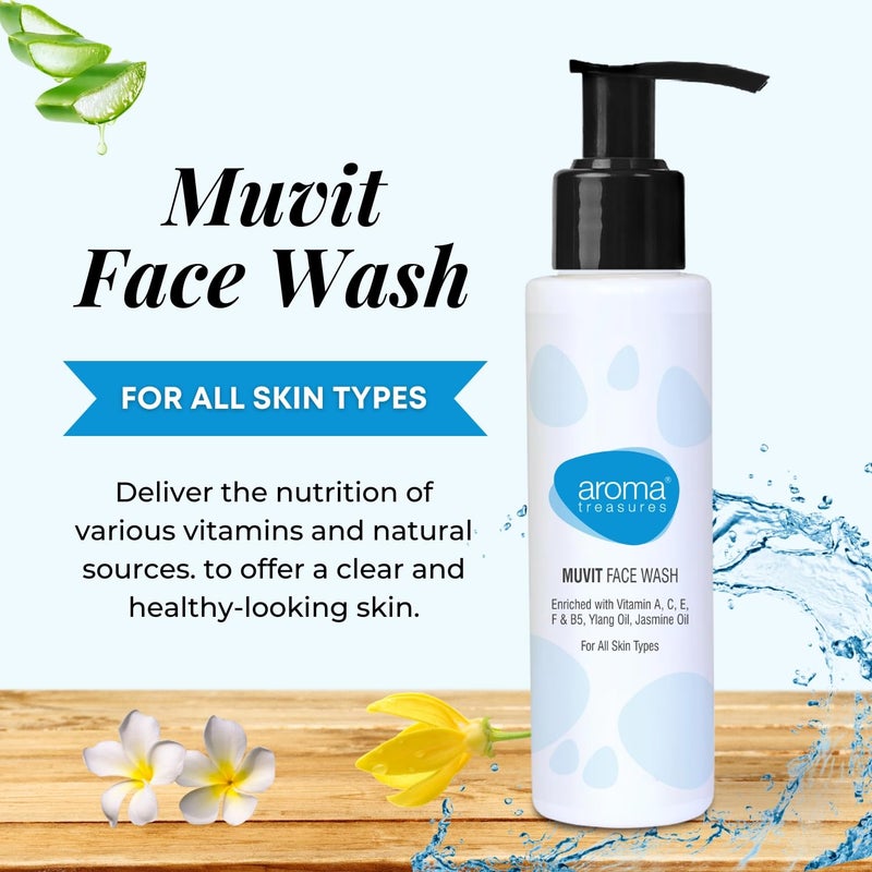 Aroma Treasures Muvit Face Wash multivitamin face wash enriched with vitamin A C E F B5 Vanilla Extract Ylang Oil Jasmine Oil Suitable for all skin types 100ml - Image 3