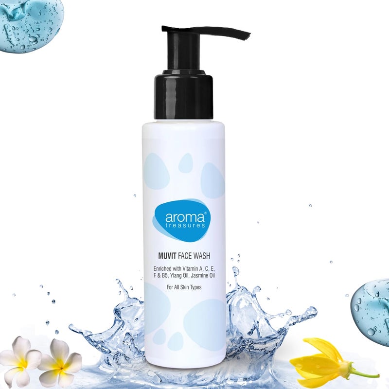 Aroma Treasures Muvit Face Wash multivitamin face wash enriched with vitamin A C E F B5 Vanilla Extract Ylang Oil Jasmine Oil Suitable for all skin types 100ml - Image 2