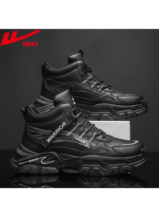 Warrior Men's High-top Shoes Autumn Fashion Thick-soled Height-increasing Casual Sports Work Boots Black Size 44