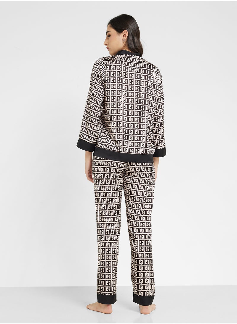 Ginger - Printed Button Down Shirt & Pyjama Set - Image 1