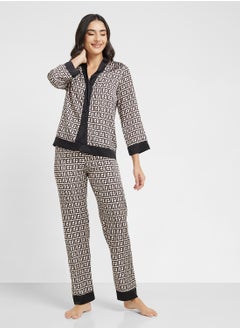 Printed Button Down Shirt & Pyjama Set