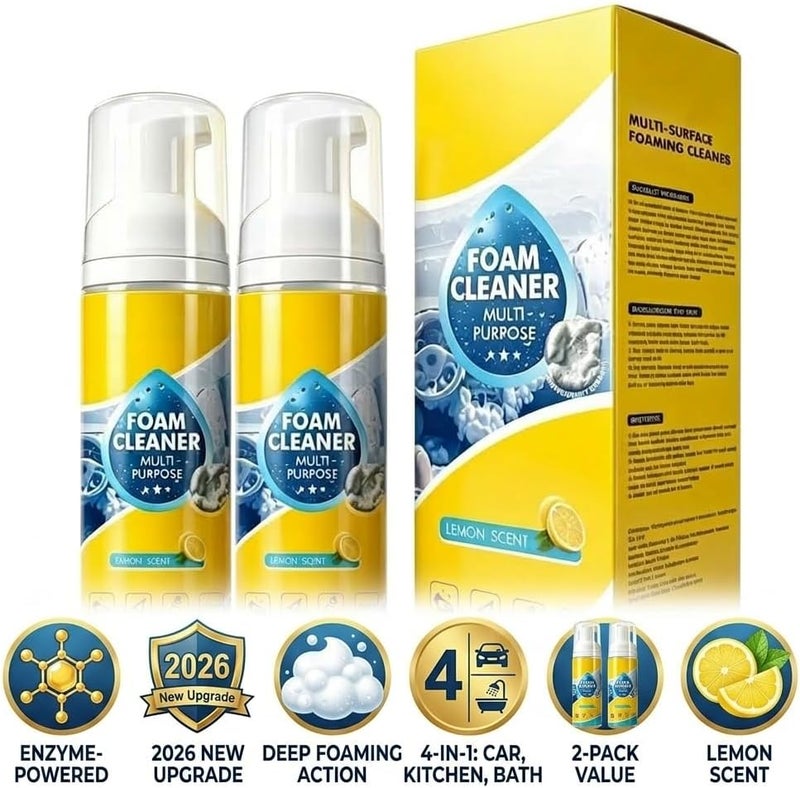 4-in-1 Multi-Enzyme Foam Cleaner Multi Purpose Spray for Home and Car Interior, All Surface Deep Cleaning Mousse, Lemon Scent Foaming Cleanser for Sofa, Fabric, Kitchen and Bathroom, Pack of 2 - Image 2
