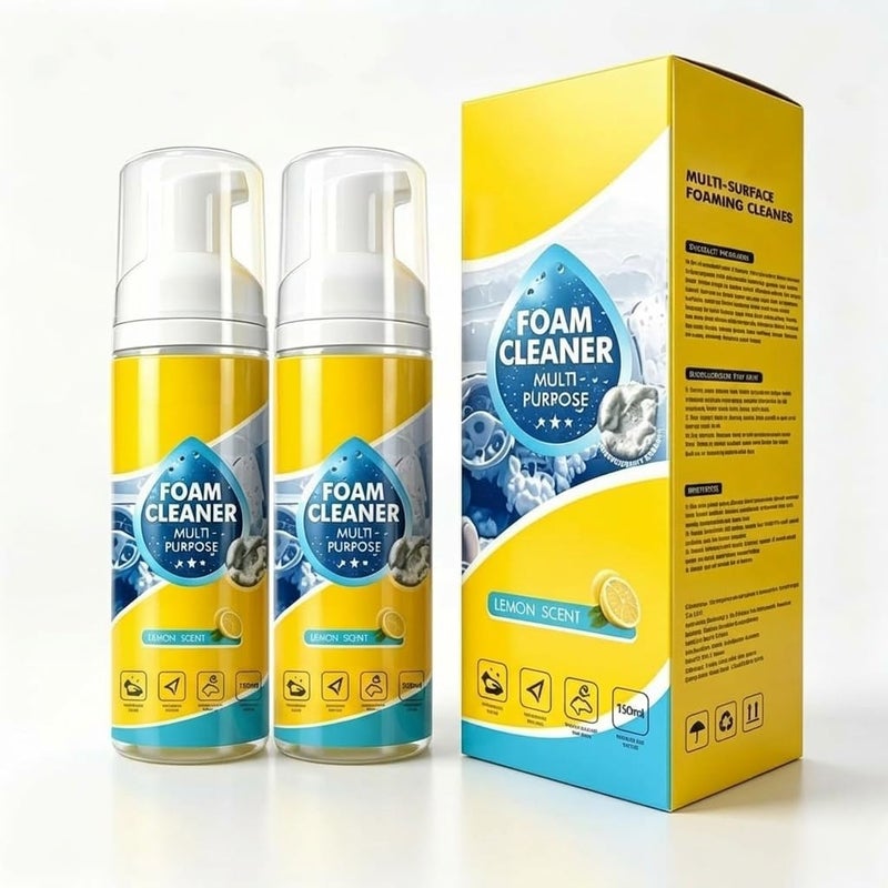 4-in-1 Multi-Enzyme Foam Cleaner Multi Purpose Spray for Home and Car Interior, All Surface Deep Cleaning Mousse, Lemon Scent Foaming Cleanser for Sofa, Fabric, Kitchen and Bathroom, Pack of 2 - Image 1
