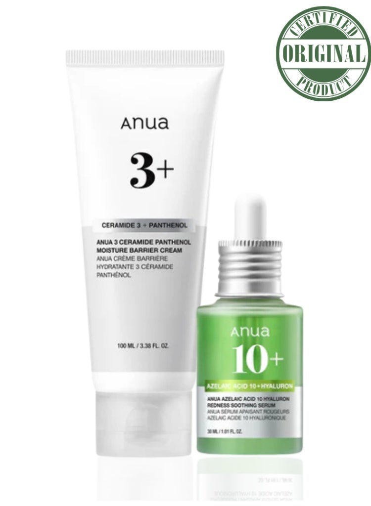 Anua Azelaic Acid 10 Hyaluron Redness Soothing Serum 30ml + 3 Ceramide Panthenol Moisture Barrier Cream 100ml set 130ml - Image 1