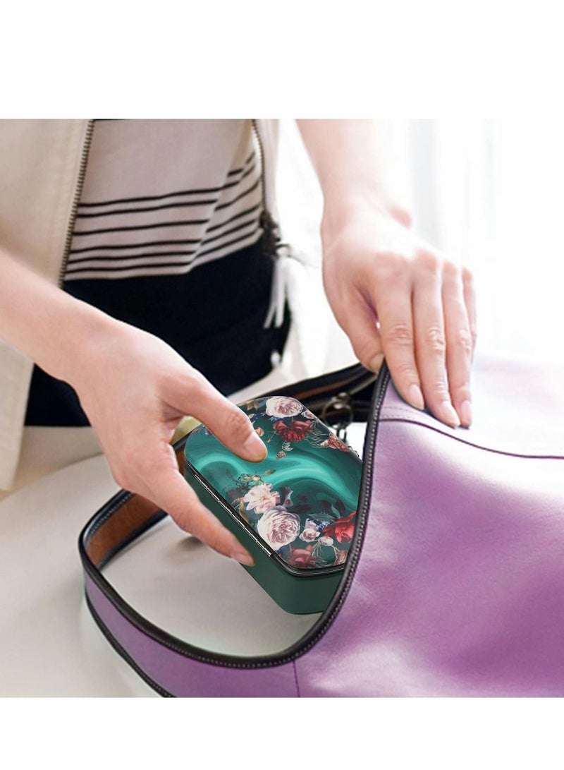 Y&D Vintage Jewellery Box Organizer Small Travel Case for Rings, Earrings, Necklace, Bracelet, Watch, Hair Accessories, Floral Leather Jewelry Gift Girls Women (Green, 5.6x3.5x1.9in)  - Image 4