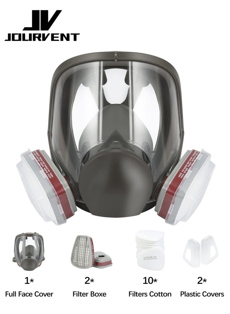 Jourvent Full Face Respirator Mask Reusable- Respirator Mask with Filters,Full Face Cover Gas Mask with Double Filtration,for Painting,Dust,Carpentry,Welding and Other Work Protection - Image 1