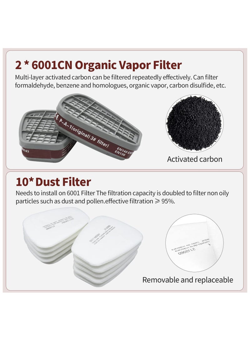 Jourvent Full Face Respirator Mask Reusable- Respirator Mask with Filters,Full Face Cover Gas Mask with Double Filtration,for Painting,Dust,Carpentry,Welding and Other Work Protection - Image 3