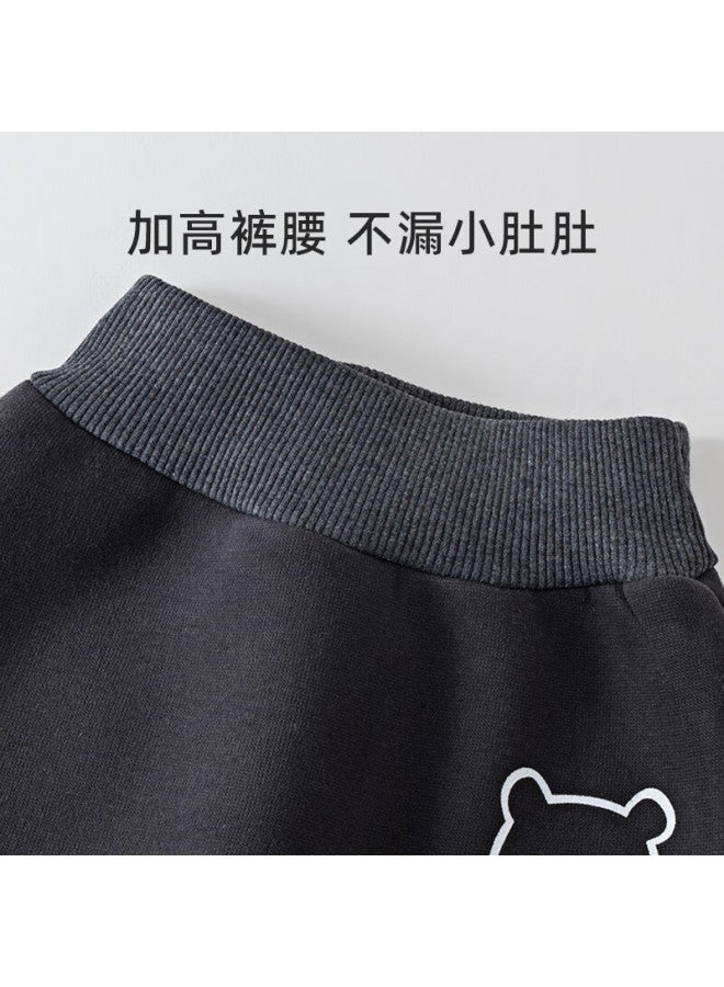 Shubeiyi Baby Pants Big Pants Baby Long Pants Boys Girls High Waist Pp Pants Belly Protection Fleece Warm Dark Gray 90