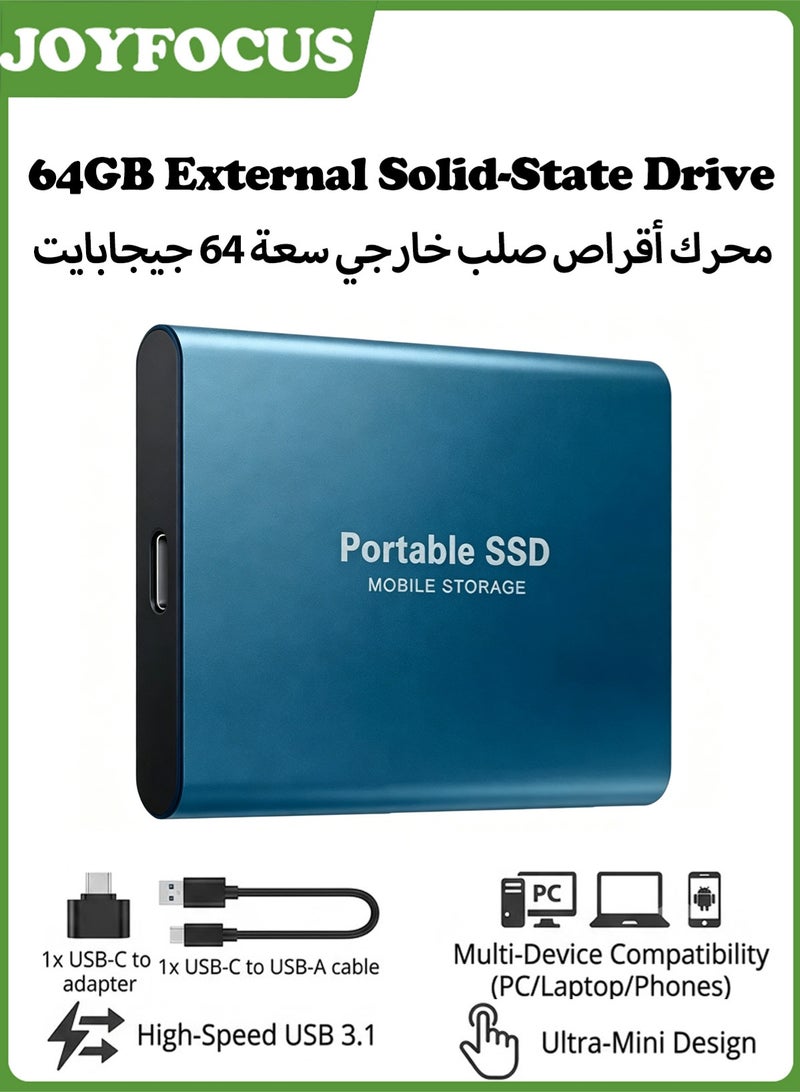 جوي فوكس قرص صلب خارجي محمول بسعة 64 جيجابايت | منفذ USB 3.1 عالي السرعة، قرص صلب صغير الحجم بمنفذ USB-C لأجهزة الكمبيوتر/الحواسيب المحمولة/الهواتف - Image 1