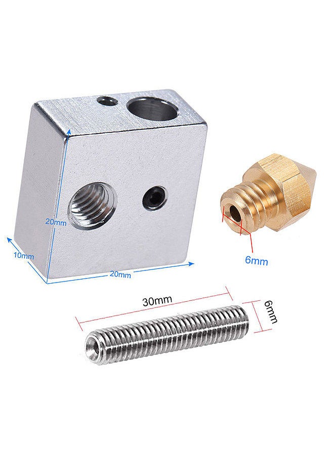 Generic 2Pcs/Set 0.4mm Brass Nozzle Extruder Print Head + Heater Block Hotend + 1.75mm Throat Tubes Pipes for Anet A8 A6 3 3D Printer Accessories  - Image 4